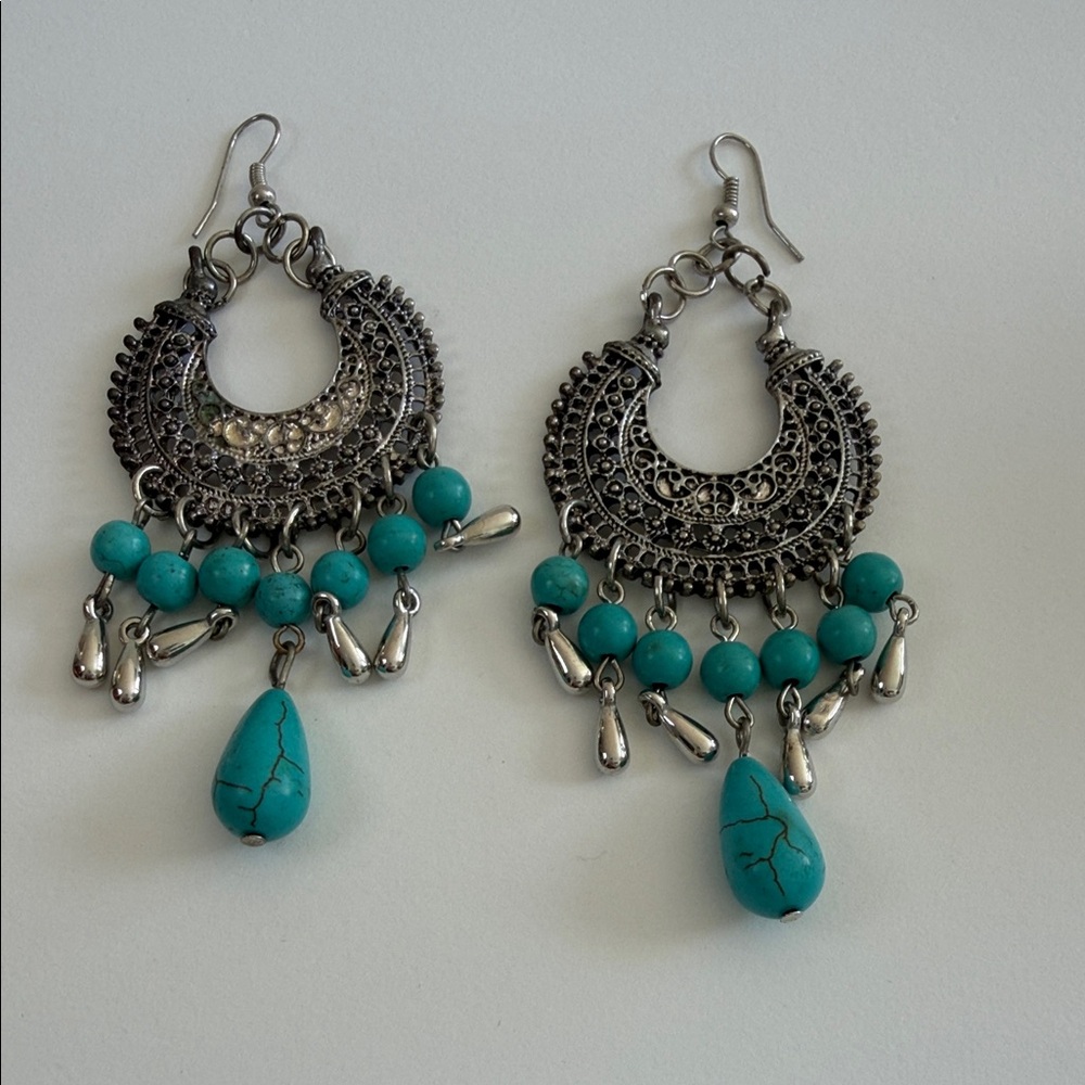 Silver and Turquoise Dangle Earrings